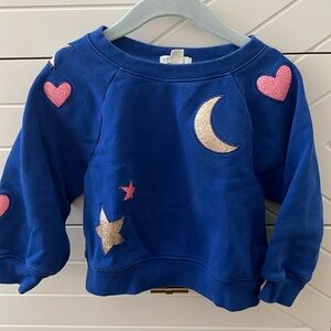 Crewcuts blue sweater with glitter heart and moon appliqué